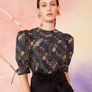 Ulla Johnson Etta Top Puff Tie Sleeve Cotton Blouse Army Women's 8